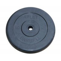 Диск обрезиненный, чёрного цвета, 26 мм, 10 кг  Atlet