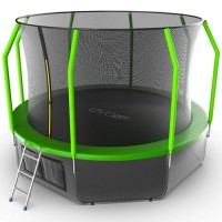 Распродажа - EVO JUMP Cosmo 12ft (Green) + Lower net. Батут с внутренней сеткой и лестницей, диаметр 12ft (зеленый) + нижняя сеть